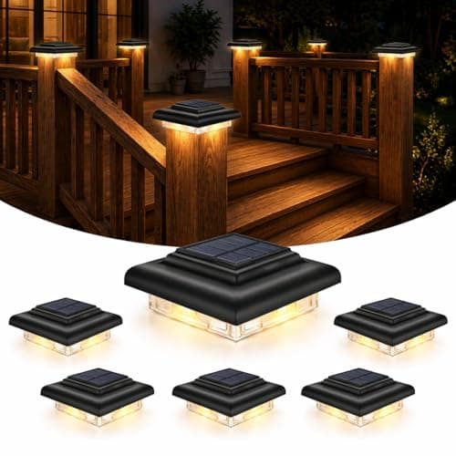 T-SUN Solar Post Cap Lights 4x4, 6 Pack Decorative Solar Post Cap Deck Lights, Dual Mode Warm White/Cool White, Waterproof Fence Post Lights for Wood & Vinyl Posts