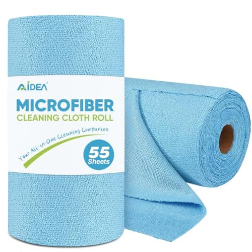 AIDEA Microfiber Cleaning Cloth Roll, Blue Shop Towels 55 Sheets 11×9"