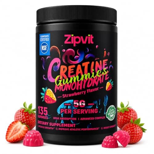 Creatine Monohydrate Gummies, NSF Certified Creatine Gummy, 5g Dose for Men & Women to Support Muscle, Strength, Recovery, Cognitive Health & Memory, Strawberry Flavor, 135 Gummies