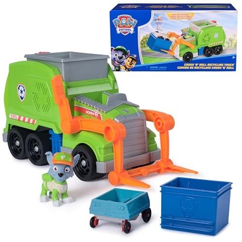 Paw Patrol: Crush N’ Roll Recycling Truck with Rocky Action Figure & Transforming Compacted Trash Vehicle, Kids Toys for Boys & Girls Ages 3 and up