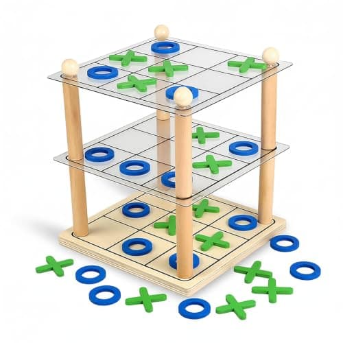 3D Ultimate Wooden Tic Tac Toe Board Game – Classic XO Strategy Game for Kids & Adults, Fun Family Table Games Night, Durable Wooden Tabletop Game