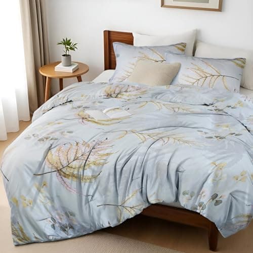 BoL CamelliaCasa Large Bed Set - Floral Pattern Bed Set, 4-piece Bedding, 1 Soft Plant Floral Duvet Cover, 1 Comfortable Plant Bed Sheet, and 2 Pillowcases (Leaf, Queen 90 * 90)