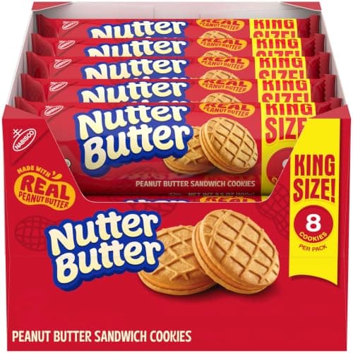 NUTTER BUTTER Peanut Butter Sandwich Cookies, King Size, 10 Snack Packs