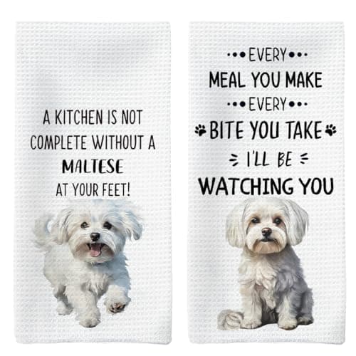 Tzhim Maltese Kitchen Towels Set of 2, Maltese Lovers Gifts, Dog Decorative Hand Towels, Dog Dishcloths Dish Towel Tea Towel for Kitchen, Dogs Kitchens Bathroom Decor, 16x24inch