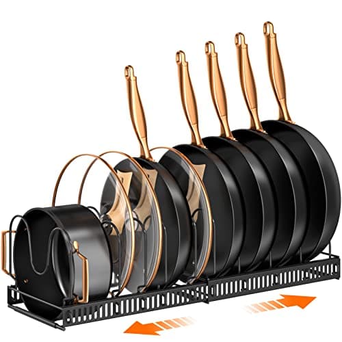 MUDEELA Expandable Pot Pan Lid Organizers inside Cabinet, 10 Divider-Black