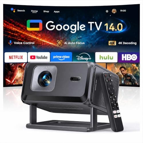Portable Smart Projector [Google TV 14.0 & 4K Support & Dolby] with WiFi and Bluetooth HDR10,Ceiling Mini Movie Short Throw Projector Outdoor with Built-in Apps Auto Focus Keystone for Home Bedroom