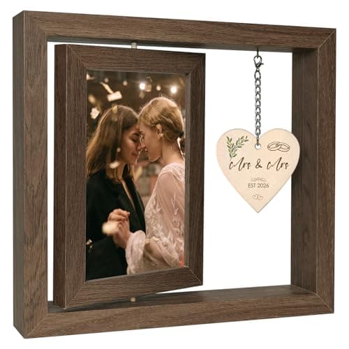 EYITUPC Lesbian Wedding Picture Frame, Mrs & Mrs Wedding Gift, Rotating Double 4x6 Wooden Frame with Heart Sign, Vintage Decor Gift for Couples 2026