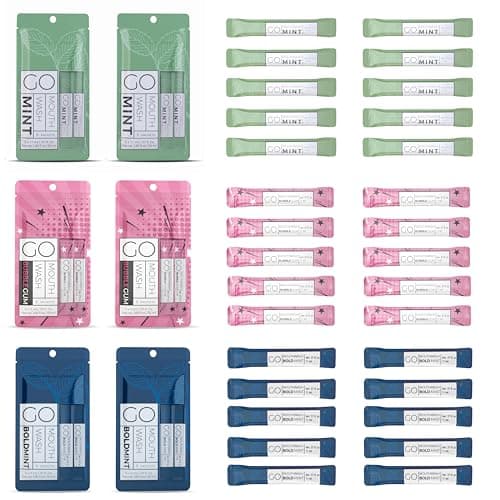 Bold Mint GO Travel Size Mouthwash Packets - Bulk Individual Mini Mouthwash Packets - Perfect Travel Size Toiletries for Guest Bathrooms - Alternative to Breath Strips and Spray, Alcohol and Dye Free