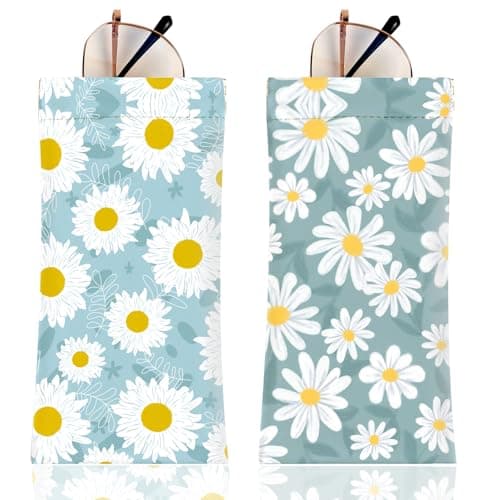 Anikathy 2Pcs Sunglass Eyeglass Glasses Case Soft PU Leather with Cleaning Cloth Soft Sunglasses Case Cute Aesthetic Portable Travel Glasses Pouch Bag for Men Women Girls（White Chrysanthemum