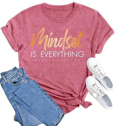 MAIHUN Inspirational Shirt for Women Mindset is Everything Tshirt Positive Kindness Short Sleeve Pink