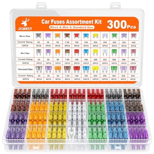 JOREST 300Pcs Car Fuse Assortment Kit, 160 Mini Blade Fuses Automotive + 90 Standard Auto Fuses + 50 Micro + Puller – Replacement for RV Camper Boat Truck (2Amp 3A 5A 7.5A 10A 15A 20A 25A 30A 35A 40A)