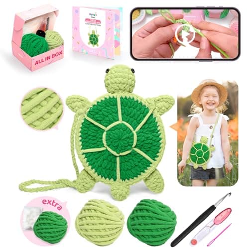 Mewaii Turtle Crossbody Bag Crochet Kit for Beginners, 40% Extra Yarn