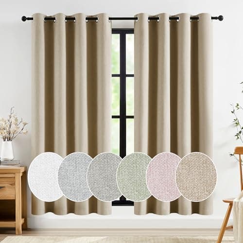 Jubilantex Faux Linen Blackout Curtains Tan Brown Grommet Top 54" L 2Panels