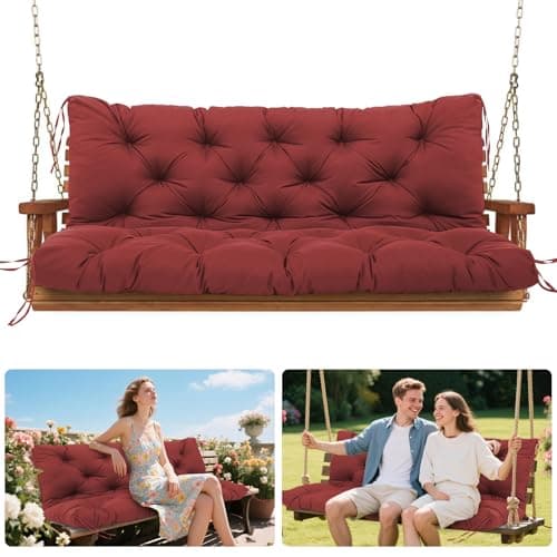 Porch Swing Cushions Outdoor, 5 Inch Thick Waterproof 2-3 Seater Replacement Swing Cushion with Backrest and Anti-Slip Ties, Perfect for Porch, Patio, Garden, Outdoor Bench Furniture, 60×40×5 Inch