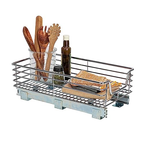 Household Essentials Glidez Chrome-Plated Steel 1-Tier Sliding Under Sink Cabinet Organizer, Chrome , 14.5"