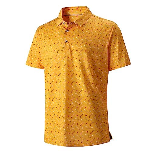 Damipow Mens Golf Shirts Dry Fit Performance Polo Short Sleeve Moisture Wicking Shirt,Yellow,L