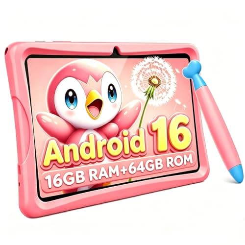 2026 Upgraded TABWEE Kids Tablet 10 Inch, Latest Android 16 Tablet for Kids Ages 6-12, 16GB RAM 64GB ROM (Expandable 2TB), HD Eye-Care Display, Parental Control, WiFi, Kid-Proof Case & Stylus Included