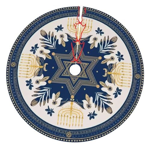 Hanukkah Christmas Tree Skirt 36 Inch Xmas Tree Mat Party Decor Supplies for Holiday Home Decorations