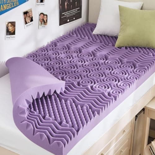 MUXHOMO 2 Inch 7-Zone Twin XL Mattress Topper, Egg Crate Memory Foam Mattress Topper Twin XL Size for Back Pain, Lavender Gel Infused Bed Pad, CertiPUR-US and Oeko-TEX Certification (79"×38")