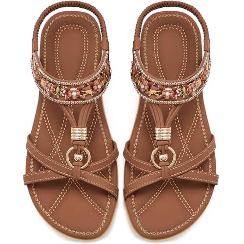 Alicegana Womens Sandals Comfortable Dressy: Soft Cushion Summer Sandals for All-Day Comfort - Bohemian Elastic Strap Casual Shoes for Walking & Vacation