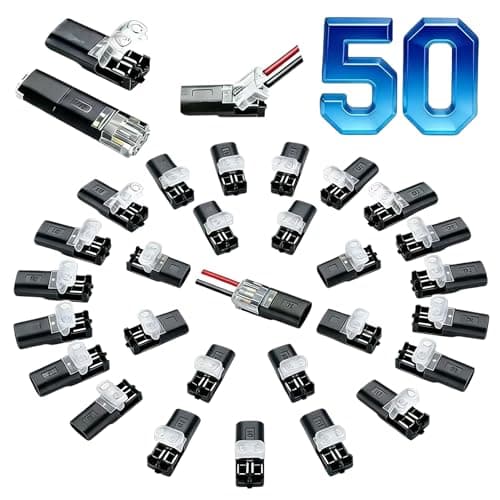 50 PCS Double Wire Plug in Connector with Locking Buckle, Flame Retardant Locking Wire Quick Connectors for LED Strips, Power Cables, Low-Voltage Decor & Model Kits 2 Pin