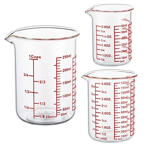 Ackers High Borosilicate Glass Measuring Cup Set with Pour Spout,60ml(2OZ),120ml(4OZ), 250ml(8OZ) Glass Measuring Beaker for Kitchen or Restaurant, Easy to Read