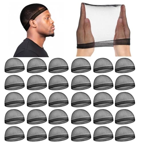 FNANJWQ 30Pcs Stocking Wave Cap,Summer Stocking Caps Elastic Wig Cap,Black