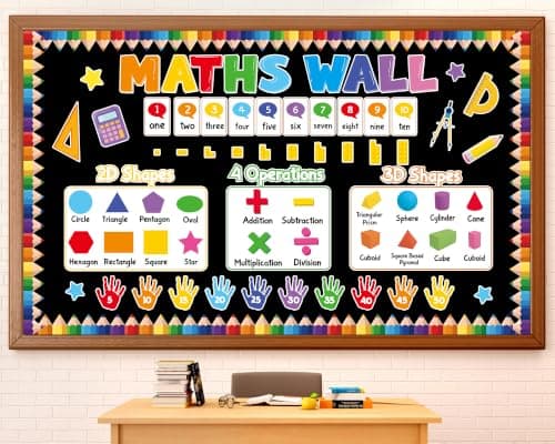 Math Wall Bulletin Board Decoration Set Colorful Math Classroom Decoration Mathematical Bulletin Board Numbers Four Operations Paper Cutouts for Back to School Classroom Office Door Wall Decor