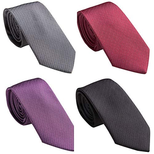 AUSKY 4 Packs Skinny Neckties for Men Boys, 2.35'' Wide Slim Ties in Different Textured Style Mixed set