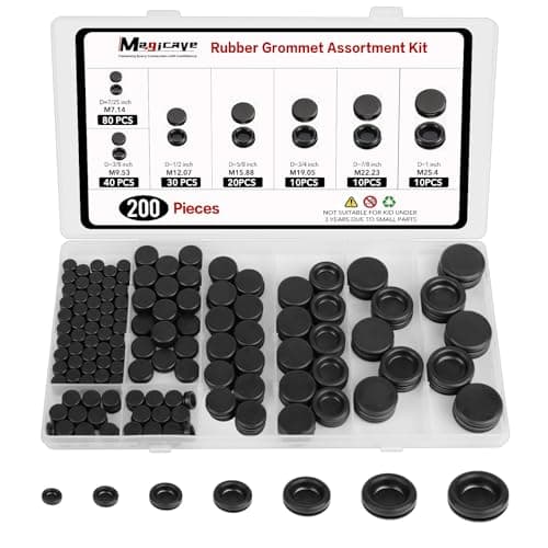 200 PCS Rubber Grommets Kit - 7 Sizes Double-Sided Firewall Rubber Hole Plugs, Rubber Grommets for Wiring, Automotive, Electrical, Home Improvement Repair (7/25", 3/8", 1/2", 5/8", 3/4", 7/8", 1")