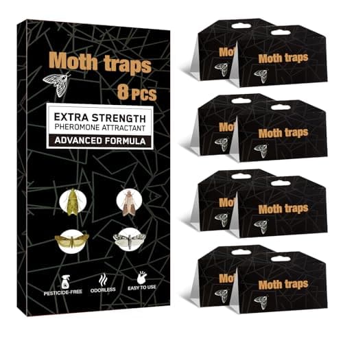 Upgraded Moth Traps, Double Potent Pantry & Clothes Traps with Pheromones Prime, No Toxic & Odorless Meal Moth Trap, Organic Sticky Moths Balls Repellent with Lure for Closet, Kitchens -8Pack