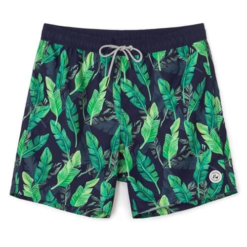 SURF CUZ Mens Swim Trunks 7" Swimming Trunks with Mesh Liner Quick Dry Swim Shorts for Men Swimwear Bathing Suits Pockets,Tropical Green,S