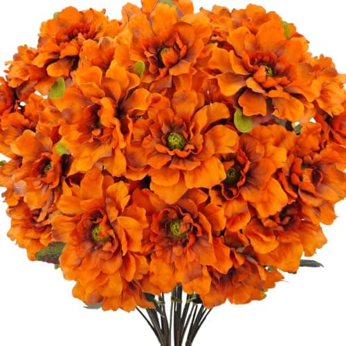 4 Bundles Burnt Orange Fall Flowers for Cemetery Home Outdoor Fall Decor