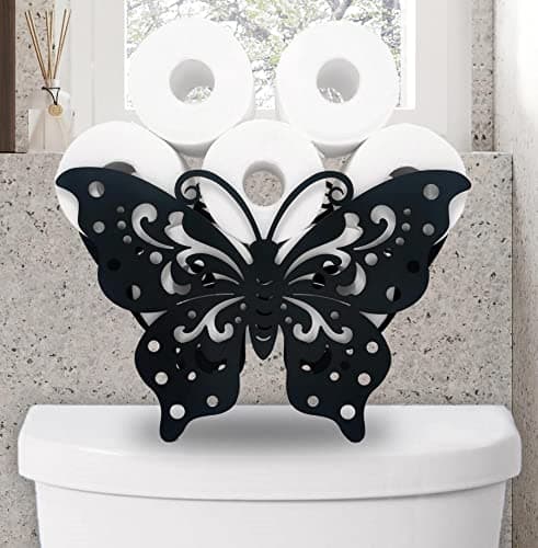 Butterfly Animal Paper Holders,Black Metal Toilet Tissue Holder,Decorative Metal Paper Holder,Cute Toilet Paper Storage for Bathrooms,FreeStanding Toilet Paper Organizer Hold