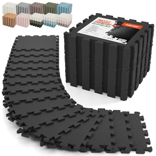 AIRHOP 18 PCS Gym Floor Mat, EVA Foam Puzzle Gym Mat, High-Density Interlocking Foam Floor Tiles for Home Gym, Play Workout Garage Kitchen Flooring 12.6"x12.6"x0.4"
