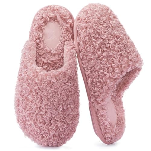 RockDove Women's Twirl Fleece Cozy Scuff Slippers with Memory Foam, Indoor Non-Slip Rubber Sole, Gift-Ready House Shoes, Size 7-8 US Women, Blush Pink