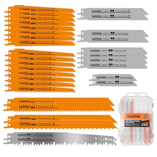 Luckyway 32-Piece Reciprocating Saw Blades Set, Sawzall Blades Set, Metal/Woodcutting Saw Blades, Pruner Saw Blades with Tough Storage Case