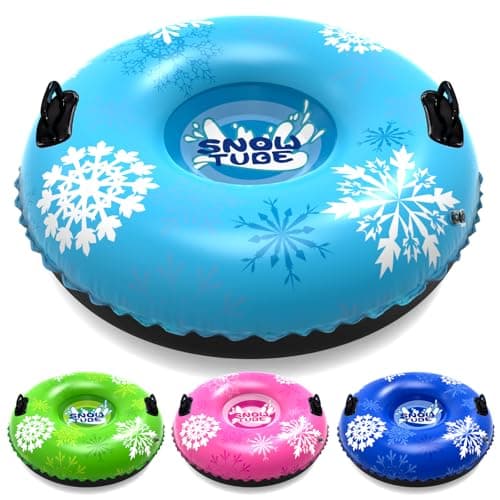 Nyrveua 4Pack Snow Tubes, Snow Sled for Kids and Adult, Snow Tube for Sledding Heavy Duty Thickened Double Bottom with Sturdy Handles, Sleds for Winter Outdoor Fun Toys Gifts for Family Boys and Girls