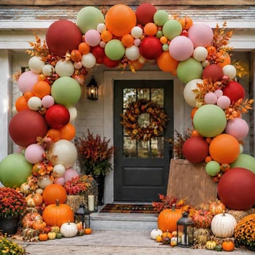 Sage Green Orange Red Balloons Double Stuffed Fall Balloon Arch Kit