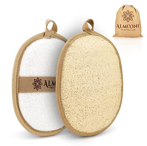 Almooni Natural Loofah Exfoliating Body Scrubber, Shower Sponge 2 Count