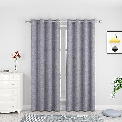 Kitchen Curtains 84 inches Long Linen Textured Privacy Semi Sheer Charcoal Grey Living Room Divider Bedroom Drapes Sliding Glass Door Window Curtains Basement Patio Curtain Panels Grommet Top 2 Pieces