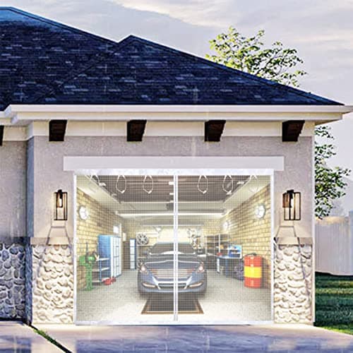 White Magnetic Garage Door Net Screen Kit 12x10 FT - Heavy-Duty Fiberglass Mesh with Magnetic Closure for 1 Car Garage 12x10ft, Blocks Bugs & Enhances Privacy -Perfect for Porch Gym Barn Patio Use