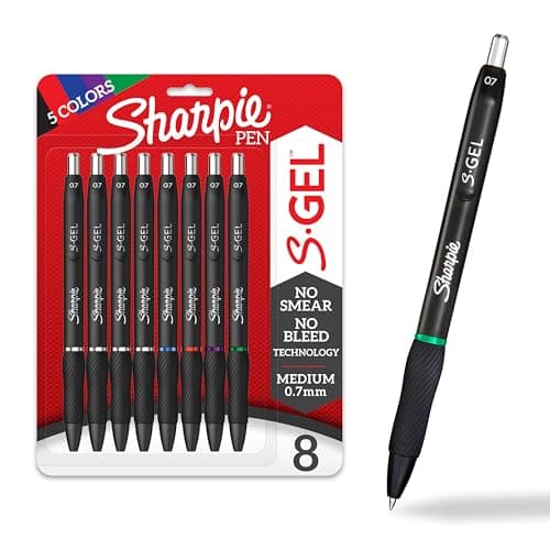 Sharpie S-Gel Gel Pens, Medium Point (0.7mm), Assorted Ink Colors, 8 Count - Back to School, Pens for Journaling & Studying Essentials