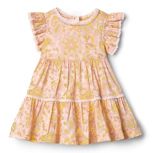 Amazon Essentials Baby Girls' Baby Girls' and Toddlers Woven Casual Dress, Shell Pink Ornate Paisley, 18 Months
