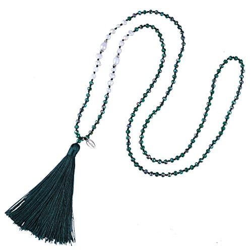 KELITCH Women Pearls Necklace Crystal Beaded Necklaces Handmade Tassel Necklaces