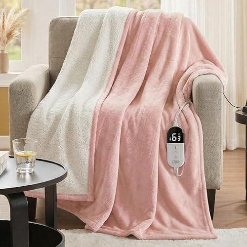 Degrees of Comfor Pink Heated Throw Blanket - Soft Flannel Electric Throws with 6 Heat Settings and 4-Hour Auto Shut-Off - Warm Gifts for Women - Blush, 50x60'' - ETL Certified