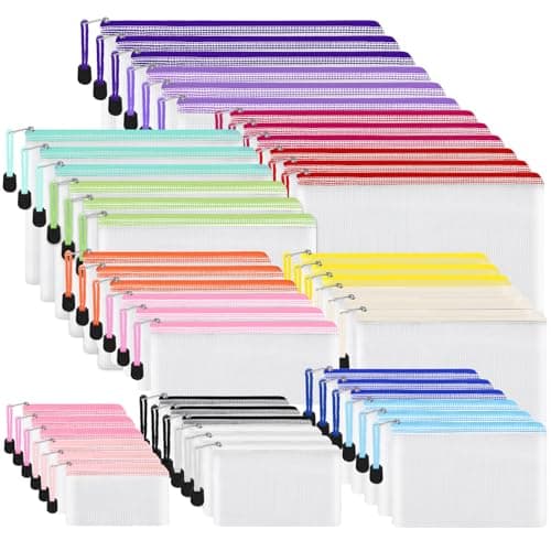 EOOUT 48pcs Mesh Zipper Pouch, Waterproof Zipper Bags, 8 Sizes Plastic Travel Pouch, 15 Colors, Multipurpose for Board Game, Travel Storage, School Supplies, Office Appliances, Home Organize