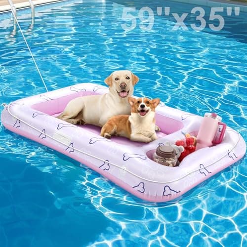 Pawaboo Dog Pool Float, 59 x 35Inch Inflatable Pet Pool Floats Dogs 220 lbs
