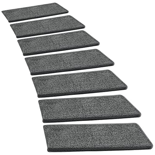 PURE ERA Bullnose Carpet Stair Treads Set Tape Free Non-Slip Indoor Stair Protectors Pet Friendly Rugs Covers Soft Skid Resistant Washable Reusable 9.5" x 30"(2 Pieces,Dark Gray)