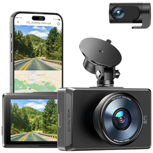 WOLFANG 4K Dash Cam Front and Rear, Dashcam GPS WiFi, 3” IPS Touch Screen, Night Vision, WDR, 24H Parking Mode, 170°Wide Angle, G-Sensor, Motion Detection, Loop Recording